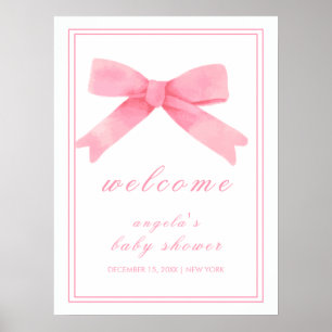 Póster Bienvenida al baby shower de niña con lazo rosa li