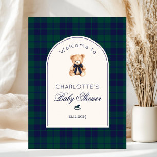 Póster Bienvenida al baby shower de osito de peluche a cu