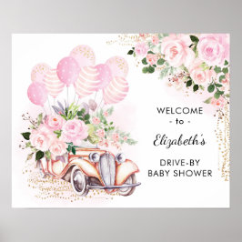 Póster Bienvenida al baby shower de paseo en coche floral