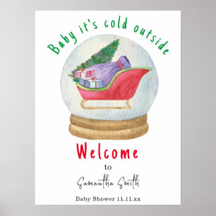 Póster Bienvenida al baby shower de Santa trineo