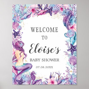 Póster Bienvenida al baby shower de sirena bajo el mar 