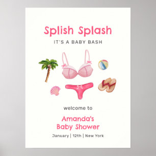 Póster Bienvenida al Baby Shower de Verano Rosa Playa