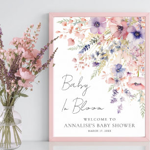 Póster Bienvenida al Baby Shower de Wildflower Baby In Bl