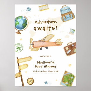 Póster Bienvenida al baby shower del avión alrededor del