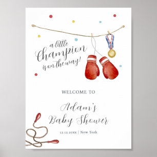 Póster Bienvenida al Baby Shower del Campeóncito de Boxeo