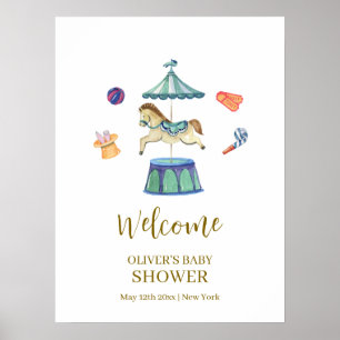 Póster Bienvenida al Baby Shower del Carrusel Antiguo