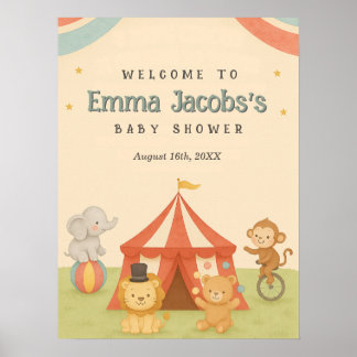 Póster Bienvenida al Baby Shower del Circo de 3 Pistas
