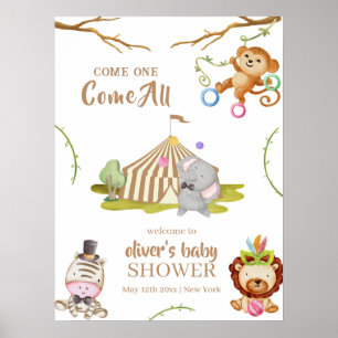 Póster Bienvenida al Baby Shower del Circo de Animales Sa