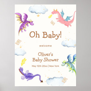Póster Bienvenida al baby shower del dragón mágico de un 