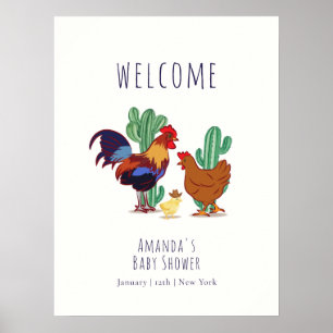 Póster Bienvenida al Baby Shower del Gallo de Cactus Vaqu