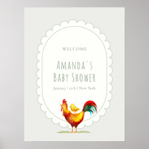 Póster Bienvenida al Baby Shower del Gallo Sage Cottageco