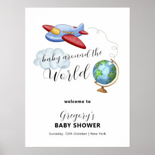 Póster Bienvenida al baby shower del mapa del mundo en av