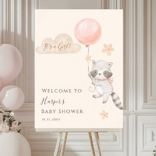 Póster Bienvenida al baby shower del mapache lindo voland