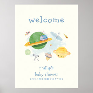 Póster Bienvenida al baby shower del niño astronauta del