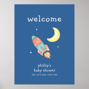 Póster Bienvenida al baby shower del niño azul sobre el c