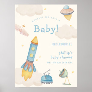 Póster Bienvenida al baby shower del niño cohete del espa