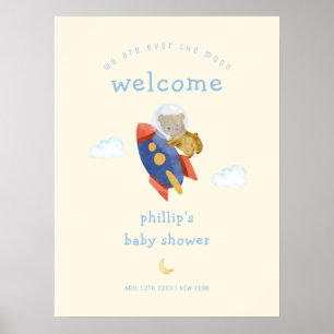 Póster Bienvenida al baby shower del niño cohete sobre la
