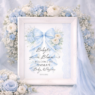 Póster Bienvenida al baby shower del niño con lazo azul B