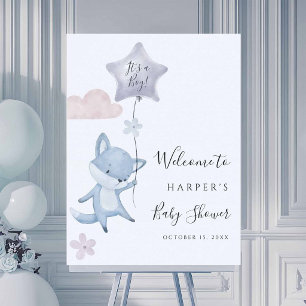 Póster Bienvenida al baby shower del niño con zorro lindo