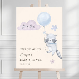 Póster Bienvenida al baby shower del niño Mapache Globo V