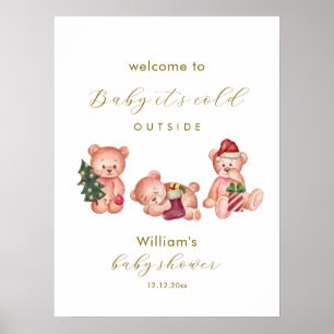Póster Bienvenida al baby shower del osito bebé en invier