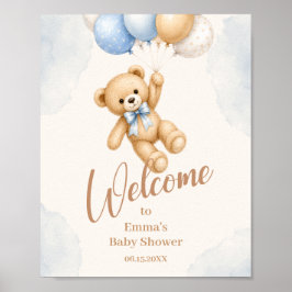 Póster Bienvenida al Baby Shower del Osito de Acuarela