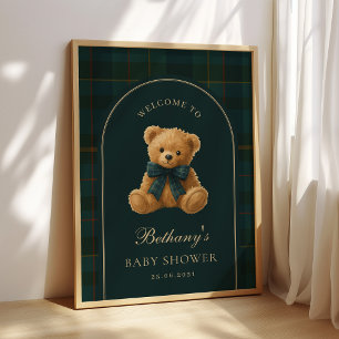 Póster Bienvenida al baby shower del osito de peluche clá