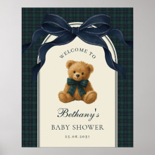 Póster Bienvenida al baby shower del osito de peluche vin