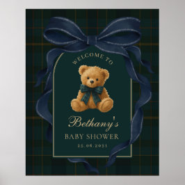 Póster Bienvenida al baby shower del osito de polo azul m
