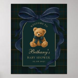 Póster Bienvenida al baby shower del osito de polo azul m
