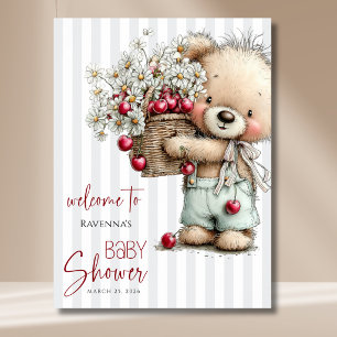 Póster Bienvenida al baby shower del oso de rayas grises