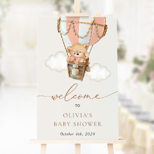 Póster Bienvenida al baby shower del oso en globo aerostá
