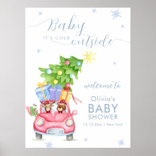 Póster Bienvenida al baby shower del oso reno afuera frío