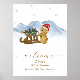 Póster Bienvenida al baby shower del oso trineo de invier