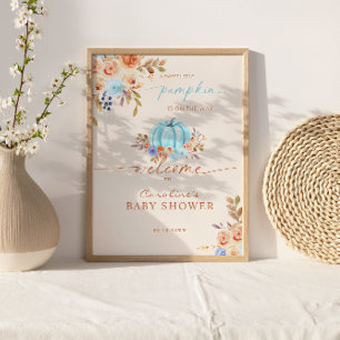 Póster Bienvenida al baby shower del pequeño calabacín az
