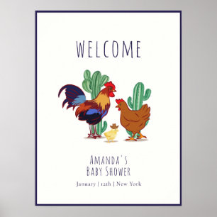 Póster Bienvenida al baby shower del pollito de cactus oc