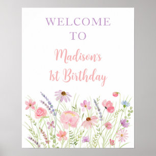 Póster Bienvenida al Baby Shower del Prado de Flores Silv