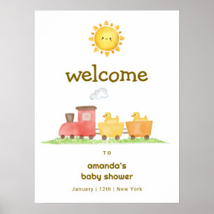 Póster Bienvenida al baby shower del tren Choo Choo del p