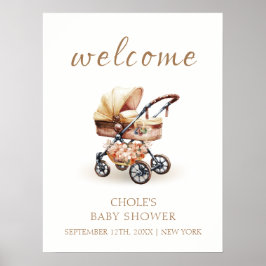Póster Bienvenida al Baby Shower Floral Boho Neutral