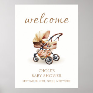 Póster Bienvenida al baby shower floral boho neutral