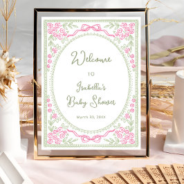 Póster Bienvenida al baby shower floral de flores silvest