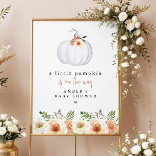Póster Bienvenida al Baby Shower Floral de Otoño Calabaci