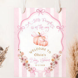 Póster Bienvenida al Baby Shower Floral Otoñal Lazo Rosa 
