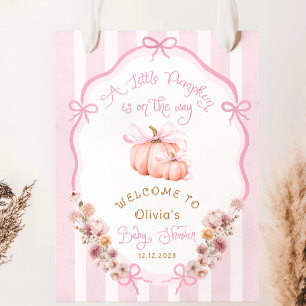 Póster Bienvenida al Baby Shower Floral Otoñal Lazo Rosa 