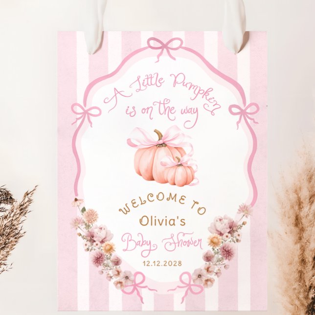 Póster Bienvenida al Baby Shower Floral Otoñal Lazo Rosa  (Subido por el creador)
