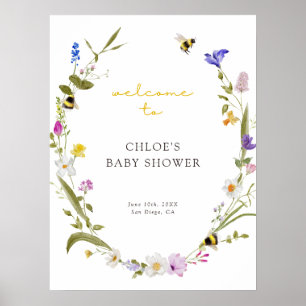 Póster Bienvenida al baby shower Mama to Bee Floral Wreat