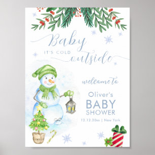 Póster Bienvenida al baby shower moderno de nieve afuera