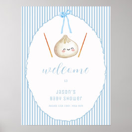 Póster Bienvenida al Baby Shower Niño Azul Asiático Dumpl