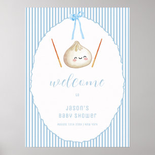 Póster Bienvenida al Baby Shower Niño Azul Asiático Dumpl