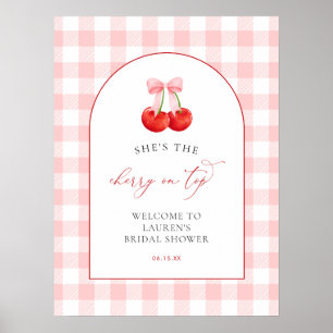 Póster Bienvenida al Baby Shower Pink Coquette Cherry on